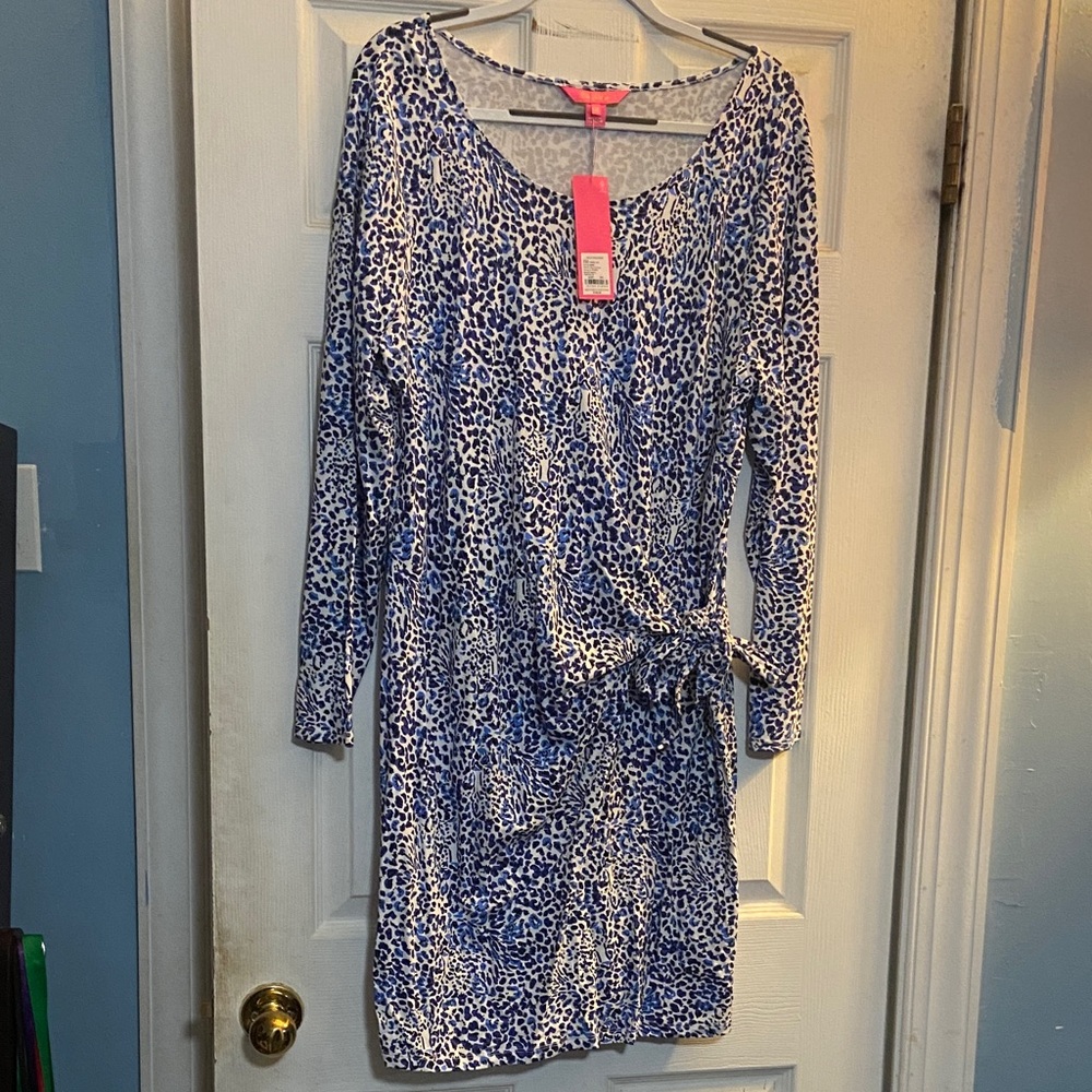 Lilly Pulitzer Blue and White Leopard Print Dress
